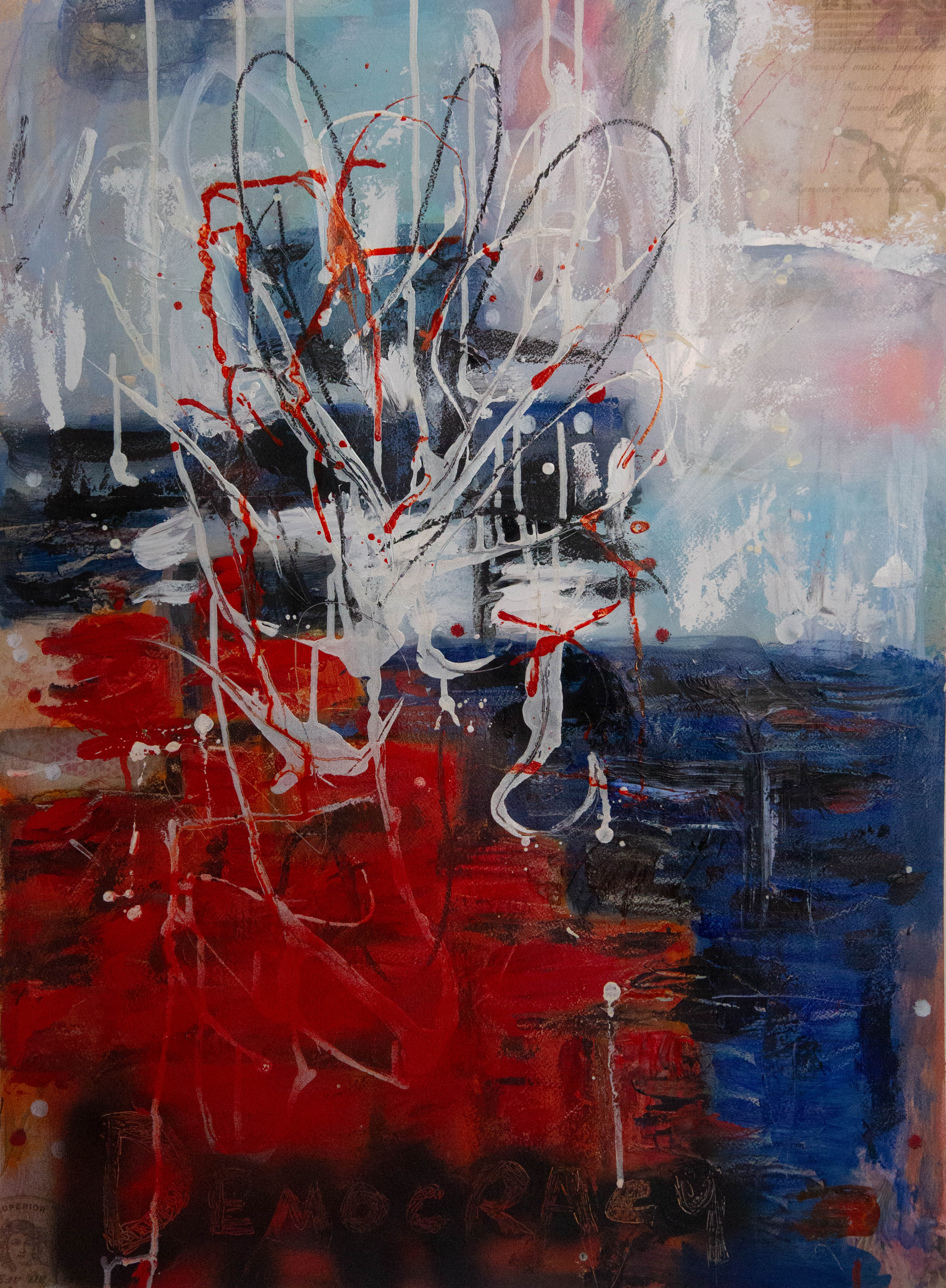 Original oil painting by Raquel Roysdon with red, white, and blue colors